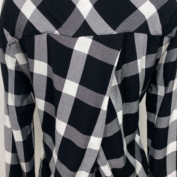 Sanctuary Womans Blouse Small Black White Checks Rayon Long Sleeves Hip-Hop Boho - Picture 7 of 12